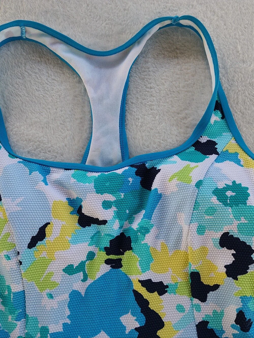 Beach House Teal Blue Yellow Floral Racerback One-Piece